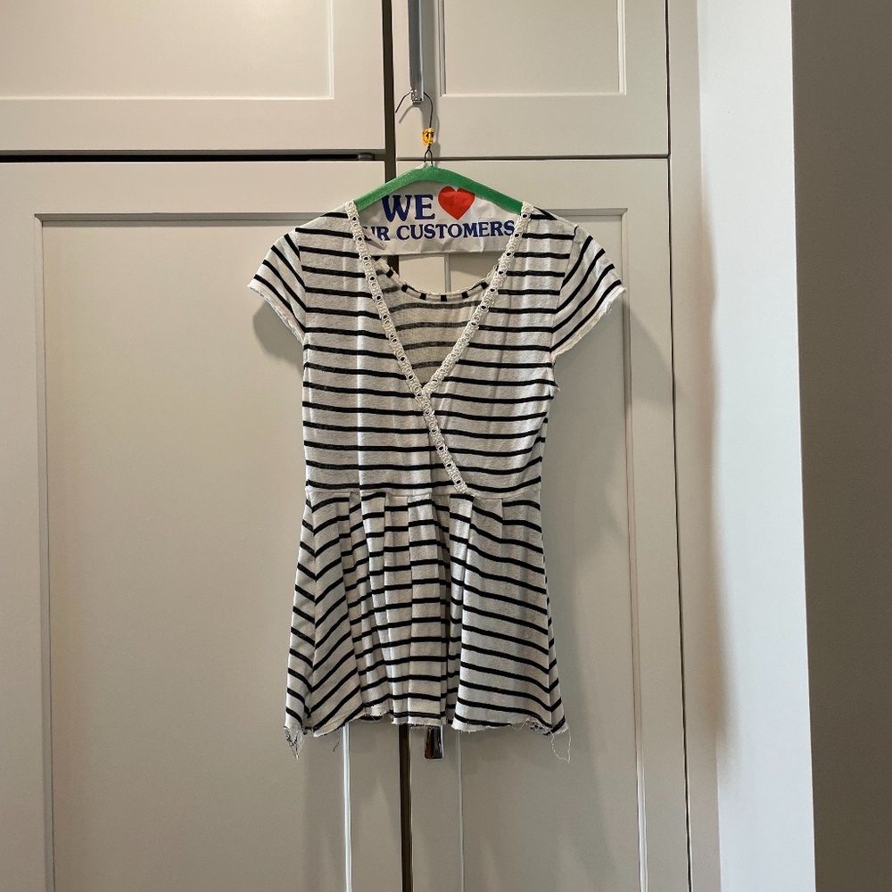 Free People Black/White Striped Top